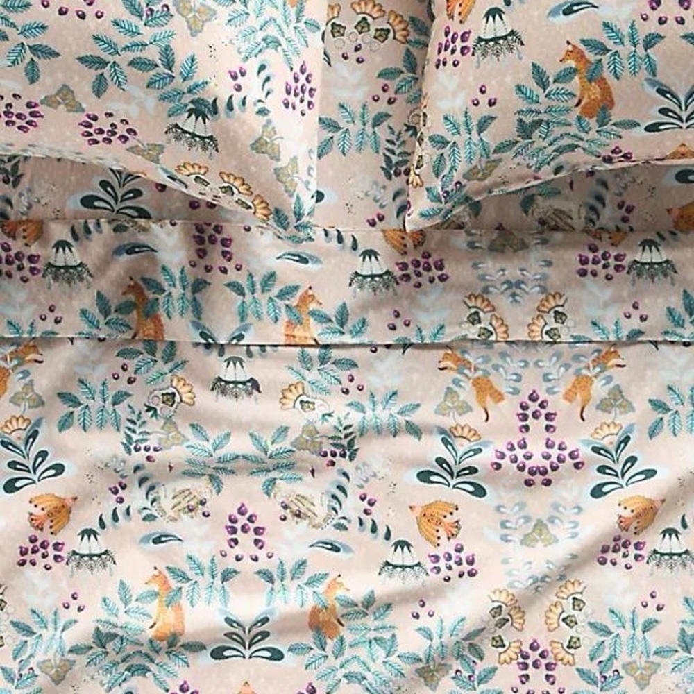 Anthropologie Lyla New Fox Floral Patterned Bedding Fitted Sheet x1